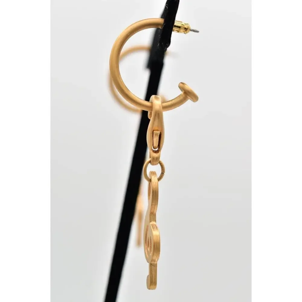 Vintage Treble Clef Earrings Dangle Brushed Gold Music Note Chunky NOS 80s BinBK
